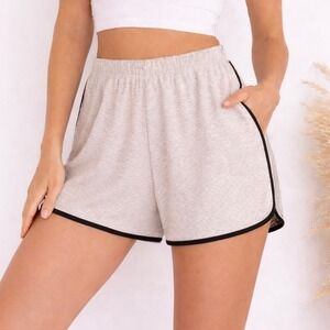 ALL IN FAVOR Waffle Knit Dolphin Short Oatmeal/Black Women Size Small Loungewear